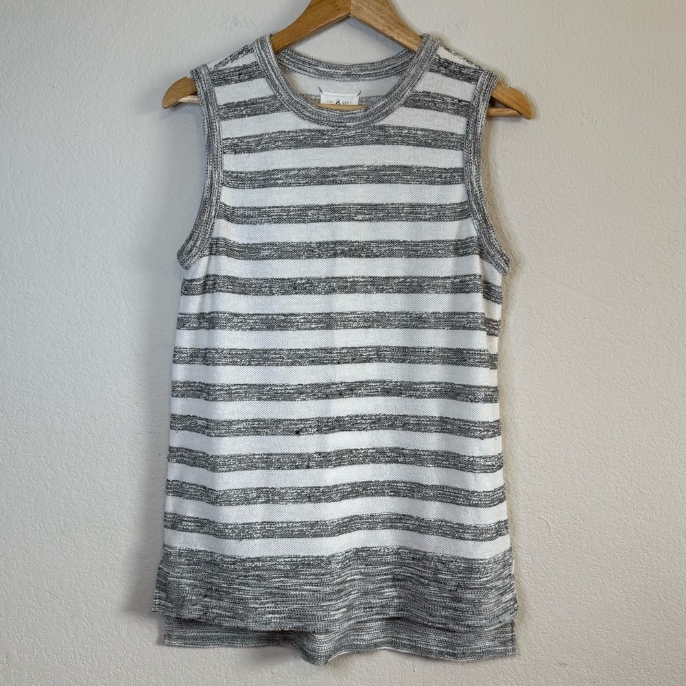 Lou and Grey Sleeveless Gray White Striped Longline Sweater Tank Top Size Medium